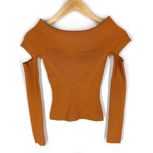 Jonathan Simkhai Zayla Off Shoulder Sweater Orange Brown Rib Knit Stretch XS - Picture 1 of 8